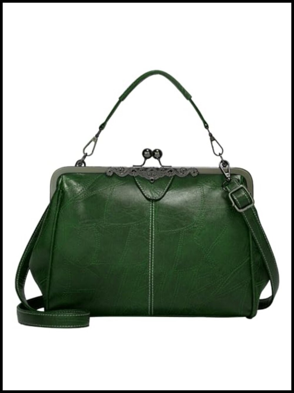 Vintage Kiss Lock Crossbody Satchel Purse Women Faux Leather